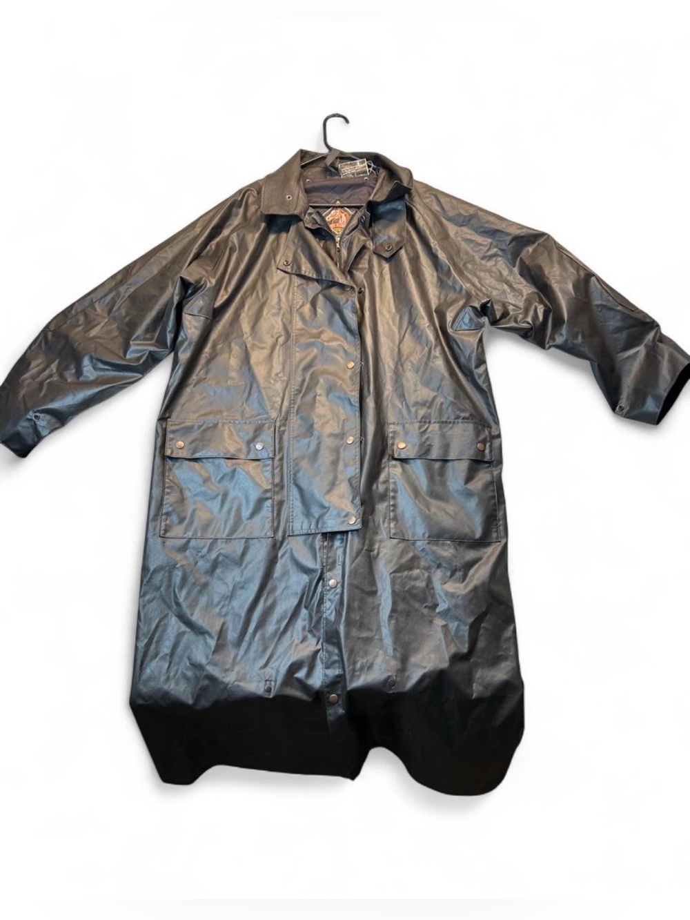 Men's Black Waterproof Long Raincoat with Snap Front